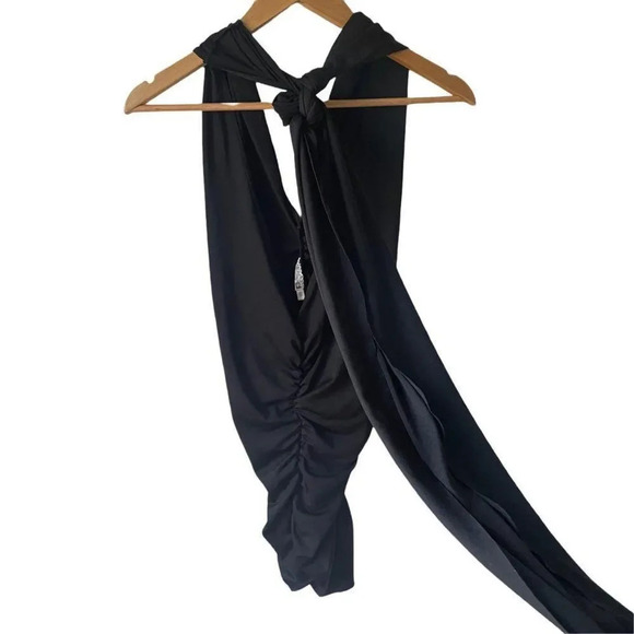 VTG Y2K stretchy black halter top  / dress with ruching - Picture 3 of 5